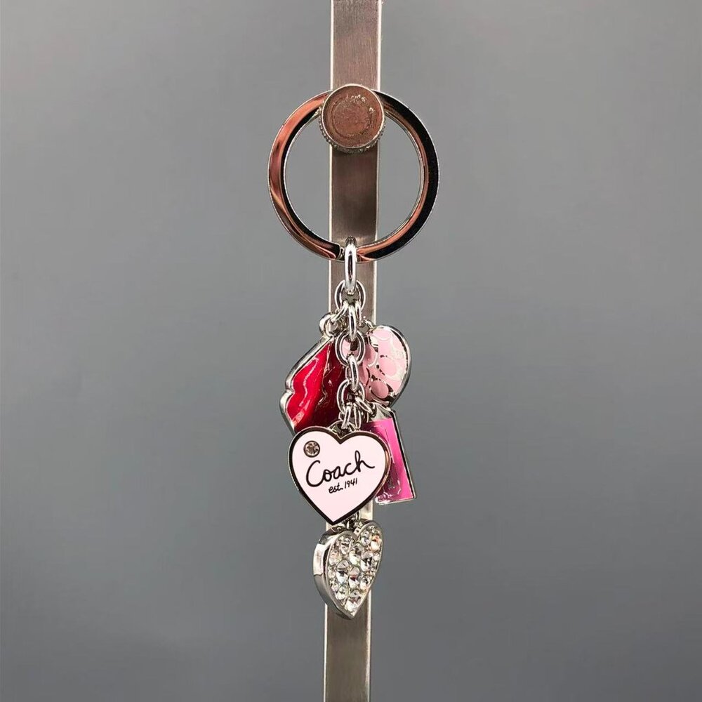 Coach Pink & Red Heart Charm Key Ring